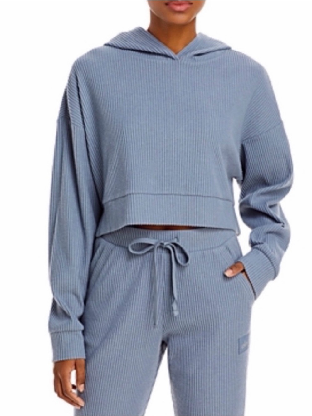 ALO Yoga Muse Women’s Ribbed Hoodie and Jogger Pants Set - Dusty Blue